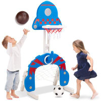 c&g outdoors 3-In-1 Toddler Basketball Hoop Sports Activity Centre Grow With Me Play Set W/ Soccer, Ring Toss