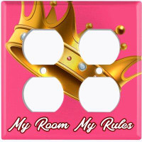 WorldAcc Metal Light Switch Plate Outlet Cover (My Room My Rules Princess Crown Pink - Double Duplex)