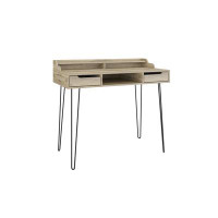 17 Stories Morgan 45" Hairpin Desk, Oak - Multi-Tiered with Open Shelving & Two Storage Drawers