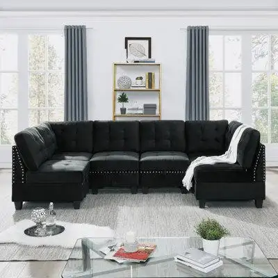 Latitude Run® U shape Modular Sectional Sofa, includes Four Single Chair and Two Corner