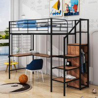 Mason & Marbles Aiofe Kids Metal Loft Bed with Desk, Stair, and Wardrobe