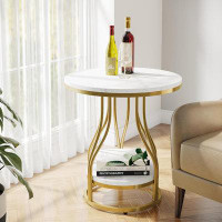 Mercer41 2-Tier Round Side Table White Gold End Table