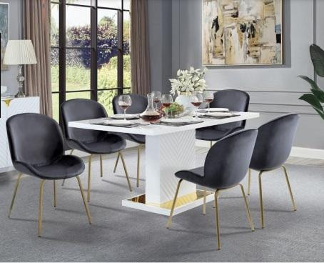 Acme - 7 Piece, 71 Inch White or Grey High Gloss Dining Table with 3 Choices of Chairs in Dining Tables & Sets - Image 3