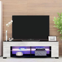 Wrought Studio TV Stand For 32-60 Inch Tvs Modern Low Profile Black+Stone Grey Entertainment Centre With LED Lights 57 I