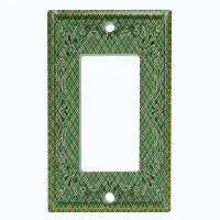 WorldAcc Metal Light Switch Plate Outlet Cover (Green Check Elegant Victorian Tile   - Single Toggle)