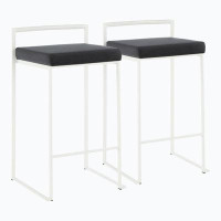 Wenty Contemporary Stackable Counter Stool In White With Black Velvet Cushion By Lumisource - Set Of 2