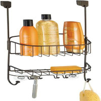 Rebrilliant Steel Over Door Hanging Shower Caddy Storage Organizer With 2 Baskets, 6 Hooks - Shower Shelf Rack For Bathr