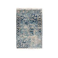 Isabelline 2'X3'1" Navy Blue, Broken Persian Heriz Erased Design Wool And Silk, Hand Knotted, Mat Oriental Rug 38293BAE3