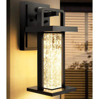 Ebern Designs Modern Outdoor Wall Light Fixture,Dusk To Dawn Wall Mount For House With Bubble Crystal Glass,Black Front