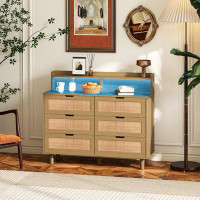 Latitude Run® 6-Drawers Rattan Storage Cabinet With LED Lights And Power Outlet