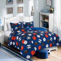 Isabelle & Max™ Football Baseball Print Teen/Kids Quilt Set Basketball Sports Fan Design Blue Twin Size Toddler Quilt Fo
