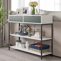 Ebern Designs Narrow Console Table With 2 Storage Shelves For Entryway, Modern Sofa Table With 2 Drawers, Side Table Wit