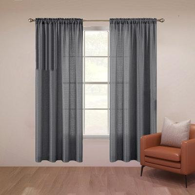 Ebern Designs Semi Sheer Rod Pocket Linen Textured Window Curtains Light Filtering Privacy Drapes For Living Room Bedroo in Window Treatments