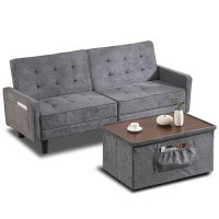 Latitude Run® Futon Sofa Bed, Modern Sofa Sleeper Couch, Convertible Loveseat Sofa With Ottoman Set For Living Room, Apa