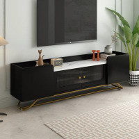 Mercer41 Contemporary TV Stand: With Fluted Glass, Faux Marble Top, Frame Base for TVs Up to 70"