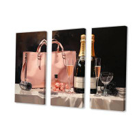 Fleur De Lis Living Coral And Black Fashion Bag Champagne - Fashion Canvas Wall Art Set