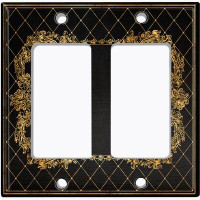 WorldAcc Metal Light Switch Plate Outlet Cover (French Victorian Frame Black 11 - Double Rocker)