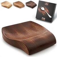 Mercer41 Zulay Sapele Wood Spoon Rest For Kitchen - Smooth Wooden Spoon Holder For Stovetop With Non Slip Silicone Feet