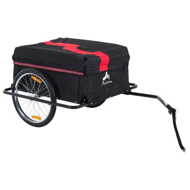 BICYCLE TRAILER BIKE CARGO TRAILER GARDEN UTILITY CART TOOL CARRIER WITH REMOVABLE COVER, RED in Exercise Equipment