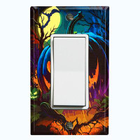 WorldAcc Metal Light Switch Plate Outlet Cover (Halloween Night Spooky Pumpkin - Single Rocker)