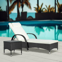 Ebern Designs Outdoor Wicker Chaise Lounge With Table