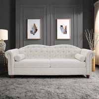 Rosdorf Park Upholstered Sofa Couch With Deep Seats, Comfy Chesterfield Leather Sofa With 2 Pillows, Traditional Tufted