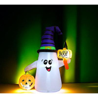 The Holiday Aisle® Halloween Cute Ghost With Pumpkin Blow Up Inflatables Halloween Outdoor Yard Decoration
