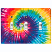 WorldAcc Metal Light Switch Plate Outlet Cover (Colorful Tie Die - Triple Toggle)