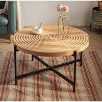 Millwood Pines Anyeline Thread Design Round Coffee Table, MDF Table Top with Cross Legs Metal Base