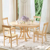 Ivy Bronx 5-Piece Rustic Round Pedestal Extendable Dining Table Set with Dining Chairs