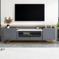 Wenty Sleek Design TV Stand With Fluted Glass, Contemporary Entertainment Centre For Tvs Up To 70", Faux Marble Top TV C