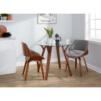 Corrigan Studio Laveryl Round Fabrizzi Mid-Century Modern Dining Set In Walnut Wood, Round Clear Tempered Glass And Grey