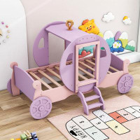 Harriet Bee Twin Size Wood Platform Car Bed With Slats And Crown