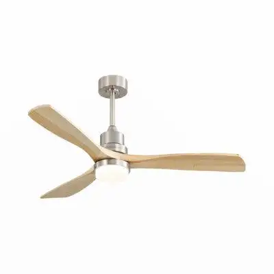 Ivy Bronx Indoor 52 Inch Ceiling Fan With Dimmable Led Light 6 Speed Remote Silver 3 Wood Blade Reversible DC Motor For
