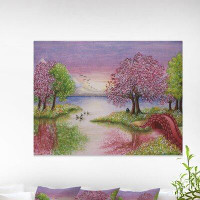 East Urban Home Romantic Lake in Pink and Green - Graphic Art Print
