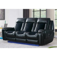 Global Furniture USA Black Velvet Power Reclining Sofa W/ Led