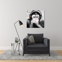 Made in Canada - Ebern Designs 'Monkey with Headphones' Oil Painting Print on Wrapped Canvas