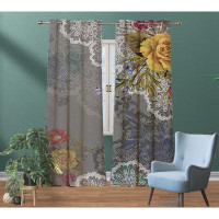 Frifoho Curtains Blackout Yellow Flowers Vintage Window Panels Room Darkening Red Beautiful Curtain Drapes With Grommet
