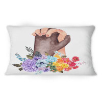 East Urban Home Brown Hand Holding Pink Hand With Flowers -1 Traditional Printed Throw Pillow