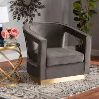 Rosdorf Park DelRe Modern Luxe And Glam Navy Blue Velvet Fabric Upholstered And Gold Finished Metal Armchair