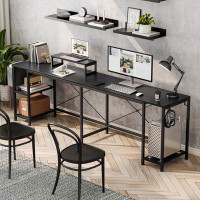 Inbox Zero L Shaped Desk With Shelves 80.2 Inch Reversible Corner Computer Desk Or 2 Person Long Table