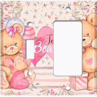 WorldAcc Metal Light Switch Plate Outlet Cover (Teddy Bears Birthday Love Hearts Present - (L) Single Toggle / (R) Singl