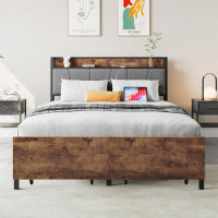 17 Stories Full Size Bed Frame, Storage Headboard With Charging Station And 2 Storage Drawers, Solid And Stable, Noise F