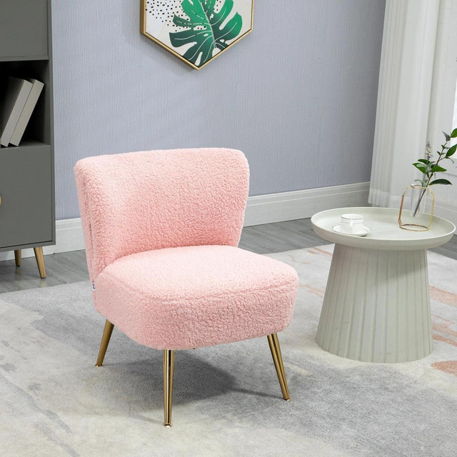 LOUNGE CHAIR FOR BEDROOM LIVING ROOM CHAIR WITH SOFT UPHOLSTERY AND GOLD LEGS PINK in Chairs & Recliners - Image 2