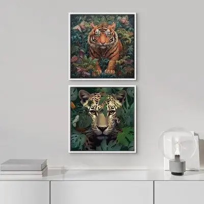 wall26 Cheetah and Tiger Botanical Jungle Plants and Animals Wildlife Digital Modern Art Chic Ultra Decor