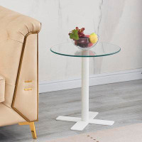 Wrought Studio Modern Round End Table | Versatile Usage, S-Shape Design, Clear Glass Construction