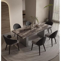POWER HUT Modern Light Luxury Rock Plate Table Home Simple High-End Water Ripple Dining Table And Chair Combination
