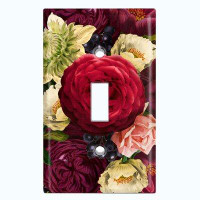 WorldAcc Metal Light Switch Plate Outlet Cover (Rose Red Zoom - Single Toggle)