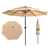 Arlmont & Co. 9Ft 3-Tiers Outdoor Patio  Umbrella With Crank And Tilt And Wind Vents For Garden Deck  Backyard Pool Shad