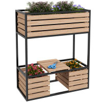 Arlmont & Co. 2-Tier Raised Garden Bed, Elevated Planter Box with Shelf, Brown